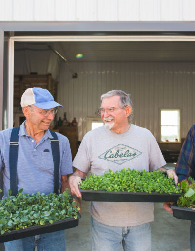 Seniors prepare to move seedlings to the garden.