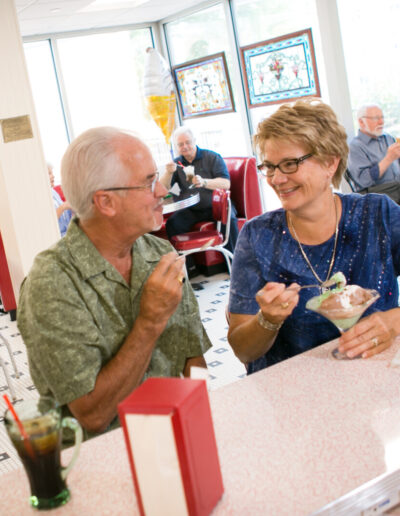 Quarryville residents enjoy ice cream in a diner.