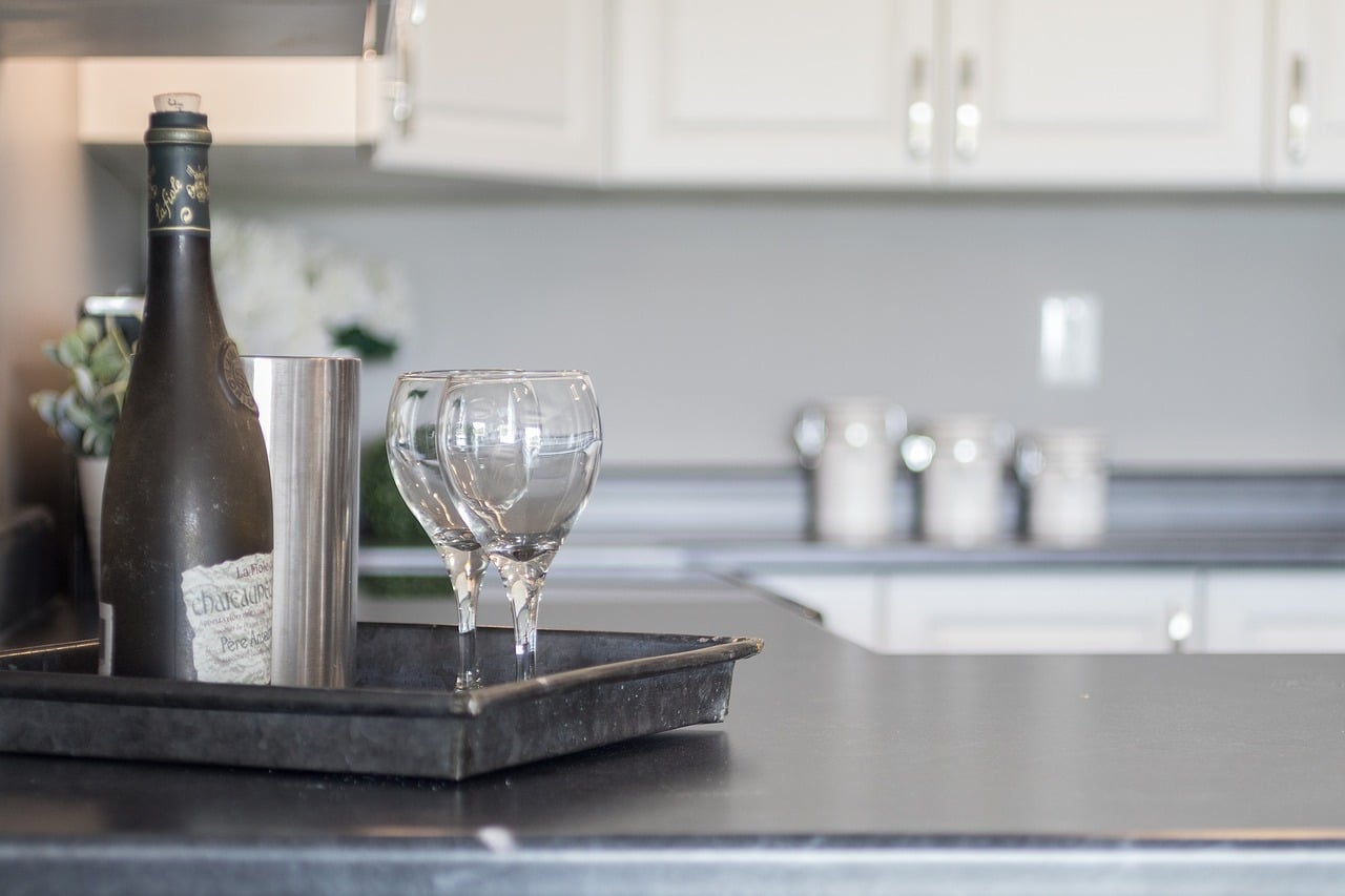 Kitchen counter showing home staging.