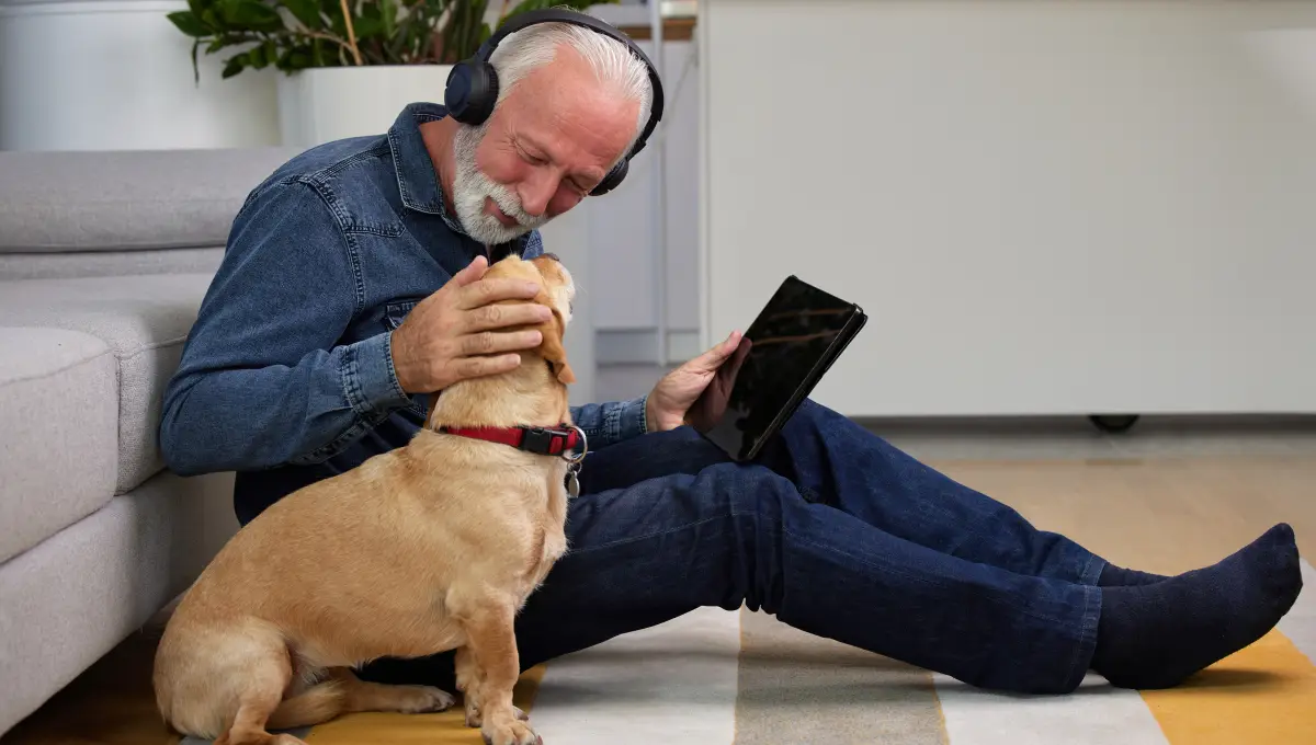 Man with his dog living the pet friendly retirement life